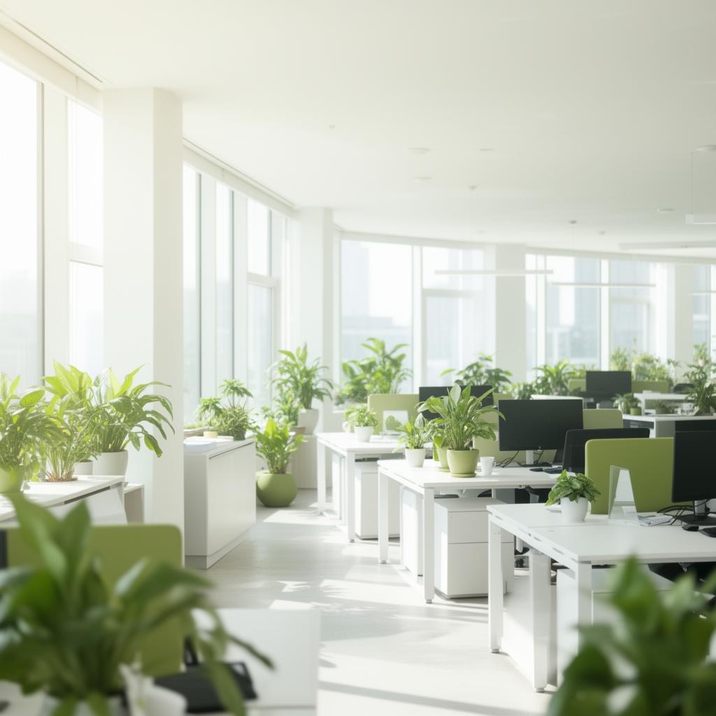 Pristine, sunlit modern office cleaned by Dew Clean professionals